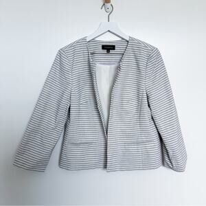 Talbots Black & White Striped 3/4 Sleeve Blazer